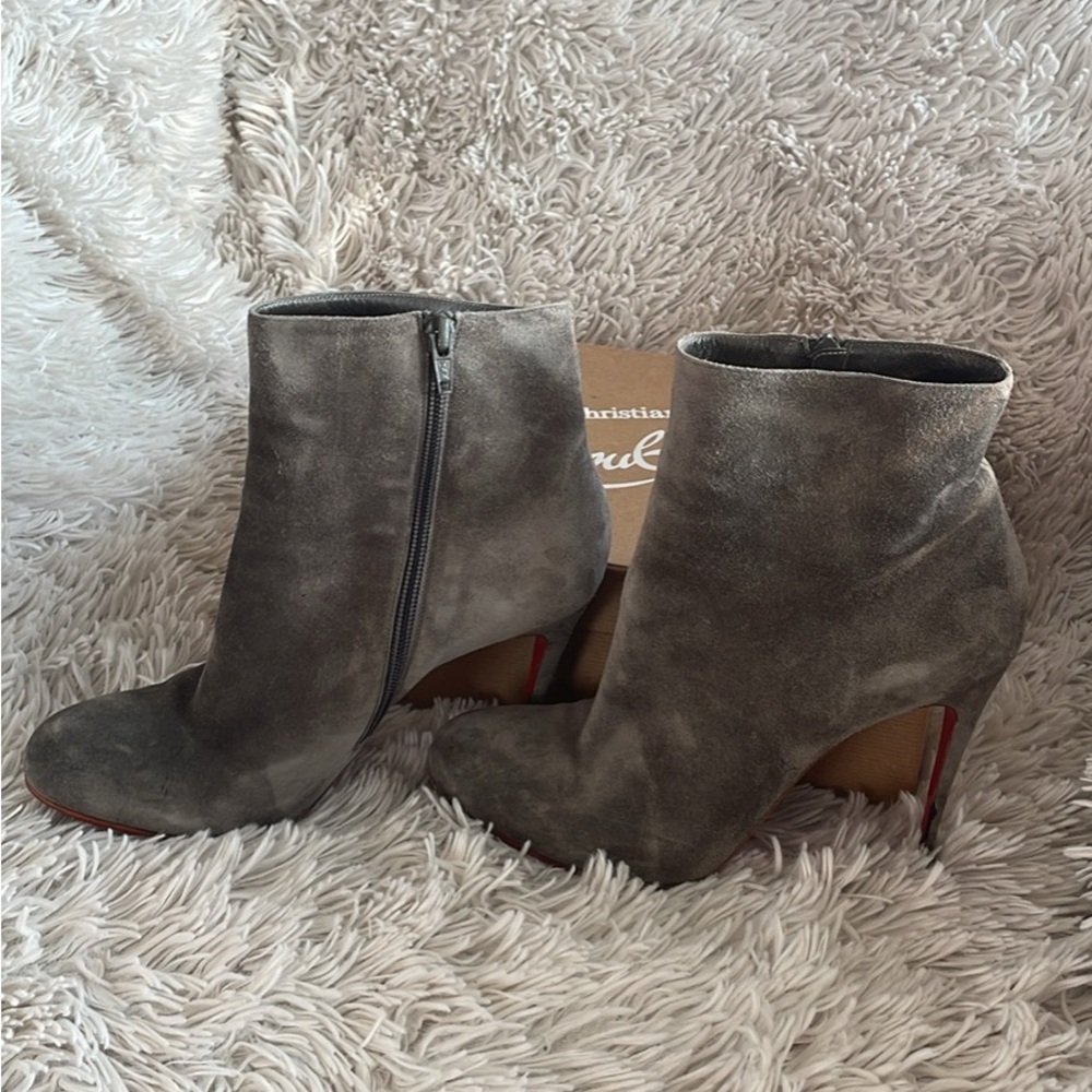 Christian Louboutin grey suede booties